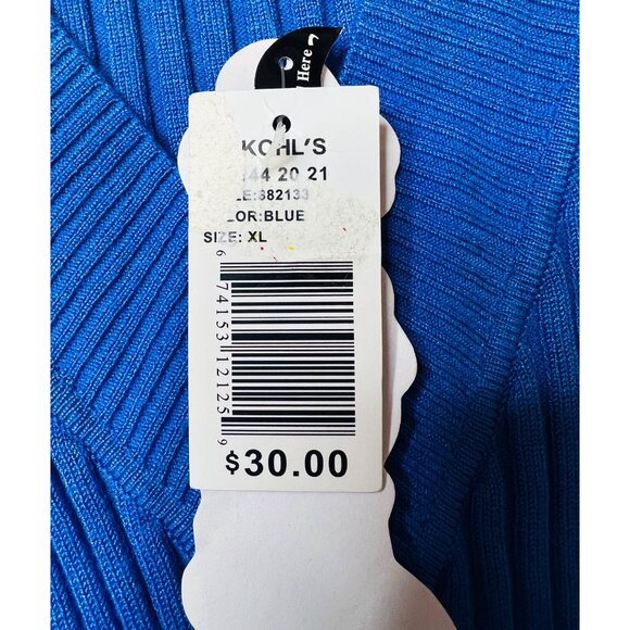 Say What? Womens Blue Ribbed V-Neck Sweater XL 3/4 Sleeves Button detail Cuff - Picture 4 of 4